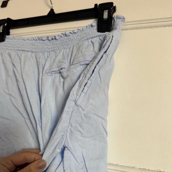 Aerie Light Powder Blue Linen Blend Pull On Shorts Elastic Waist Sz Med Pockets - Picture 3 of 4